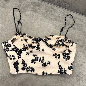 Zara Black and Cream Floral Crop Top